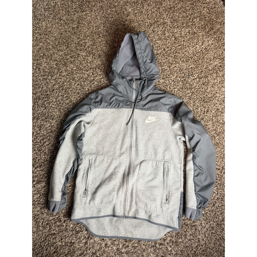 Nike Jacket Mens Medium Gray Hooded Full Zip Hybrid‎ Ripstop Panels 807415-063